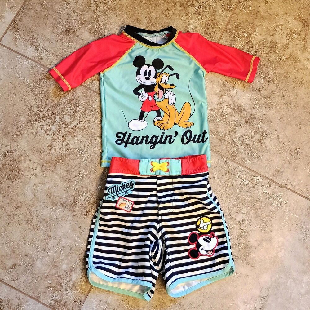 Disney Store Mickey Mouse and Pluto 2-Piece Swim Set, Boys Size 4